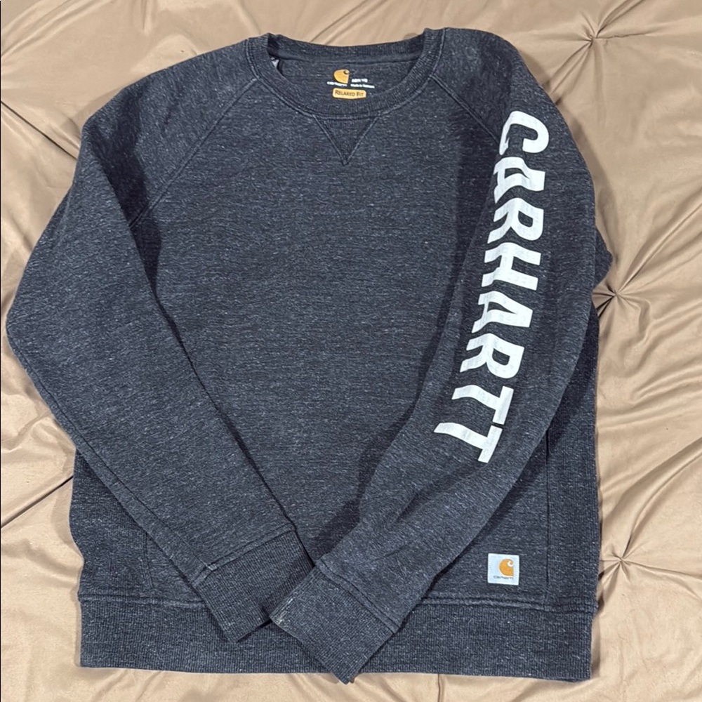 Carhartt Gray Crewneck Sweater with Ribbed Cuffs